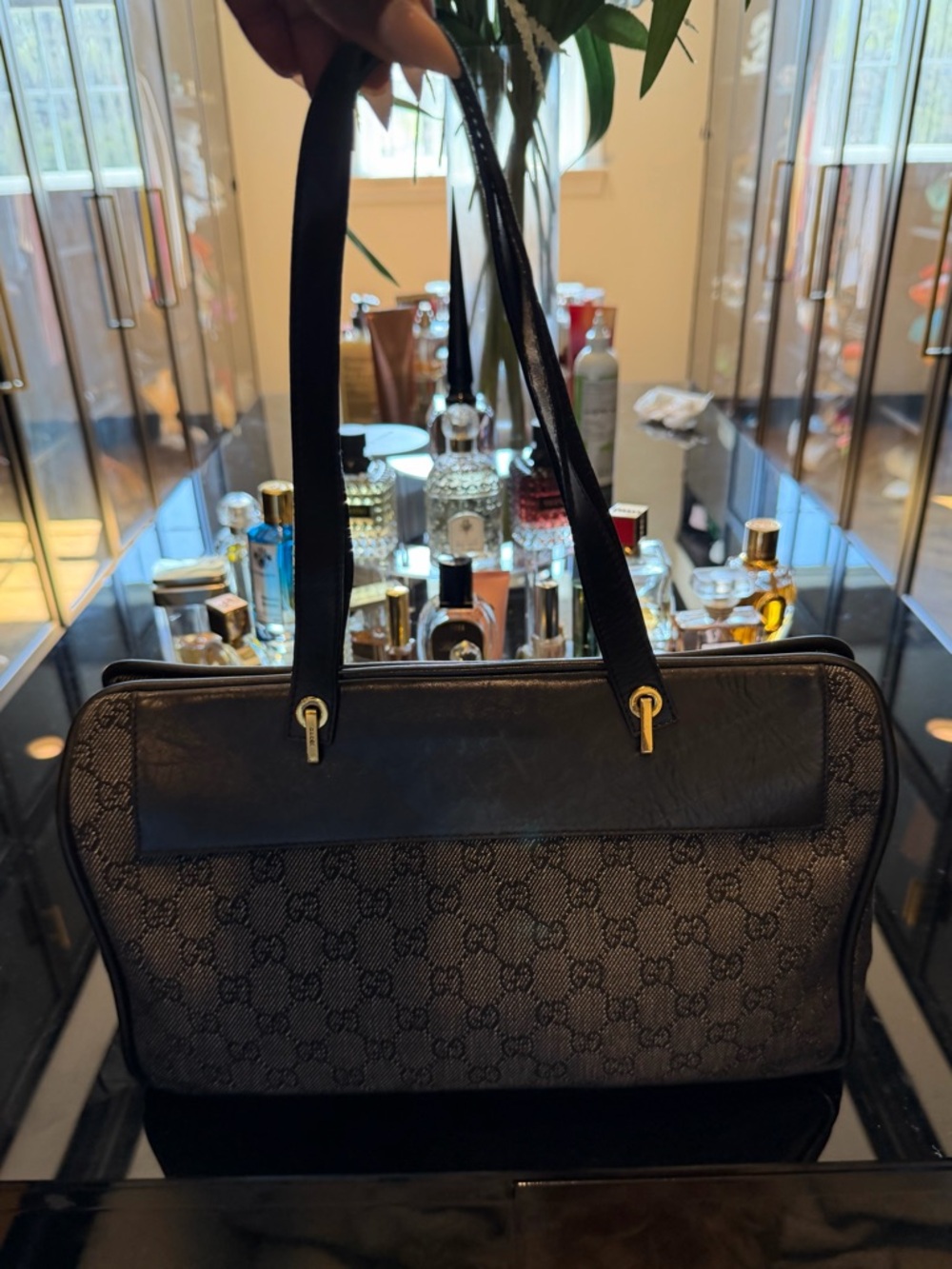 Gucci Black Monogram Canvas Top-Handle Shoulder Bag